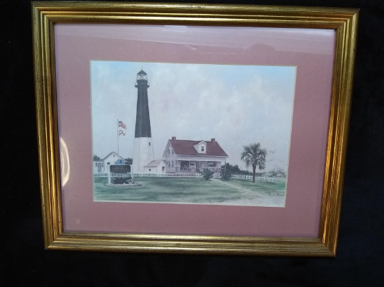 Framed and matted Print Lighthouse 9x11"
