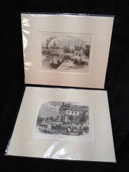 Pair of Matted and Unframed Colored Lithographs the Rhine 9x11"