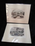 Pair of Matted and Unframed Colored Lithographs the Rhine 9x11