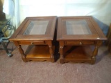Pair Wooden Single Drawer Tables w/ Display Drawers