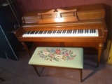 Cherry Wurlitzer Upright Piano w/ Needlepoint Stitches Bench - NO SHIPPING