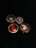 Collection of 4 Brass and Enamelled Pill Boxes