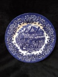 English Blue Decorated Ironstone Plate, Red River