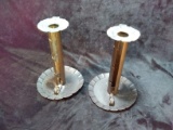Pair of Tin Nappy Candlesticks with Adjustable Candle Height