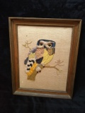 Vintage Framed Embroidered Owl, 12x15