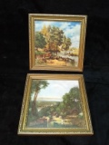 PAir of Framed Hand Painted Tiles, Country Scenes, 5x5