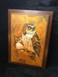 Decoupaged Owl on Board Wall Hanging 15x21