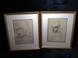 Pair of framed and double matted prints Portraits of Ladies 16.5x19.5
