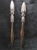 Pair of Hand Carved Teak Tribal Spears