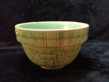 Antique Green Mixing Bowl with Leaf Motif, Chips on Rim