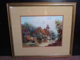 Framed and double Matted Print, The Village, Signed