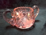 Pink Etched Glass Sugar Dish