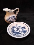 Blue Onion Miniature Bowl and Pitcher