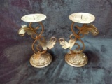 Pair of MEtal Decorative Maple Pillar Candlesticks