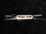 Multi Blade Pocket Knife with Hunt Scene Decorated Handle