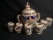 Antique German Pottery Lidded Punch Bowl with 6 Mugs