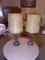 Pair Vintage Spelter MCM Lamps with Amber Lucite Prisms