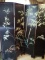 Vintage Black Lacquered Oriental 4 Panel Privacy Screen with Bamboo Motif