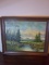 Upstairs - Framed Oil on Canvas - Lake & Cabin - Signed