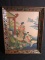 Upstairs -Framed Oriental Watercolor with Painted  Mirrored Frame signed Kiyo