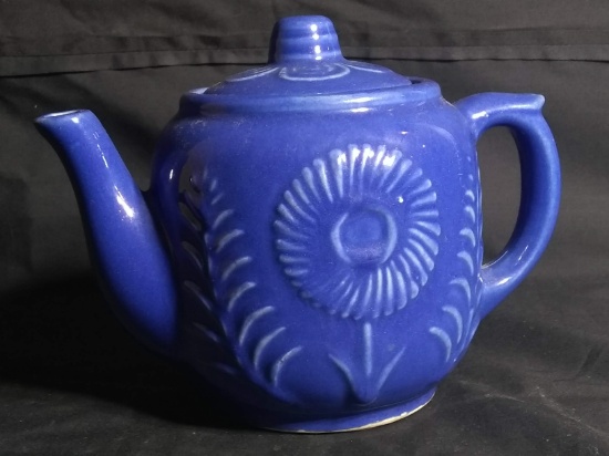 Vintage Blue USA Teapot with Flower Designs