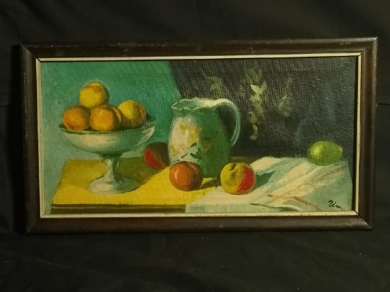 Acrylic Oil on Canvas -Still Life of Fruit & Pitcher signed by Artist