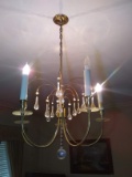 Vintage 1930s Brass and Glass Teardrop Prism Hanging Chandelier