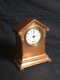 Antique Copper Thumb Wind Miniature Clock with Porcelain Dial