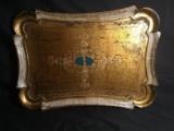 Vintage Wooden and Gold Gild Tray
