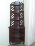 Antique Mahogany Corner Whatnot Shelf with Lattice Work Back