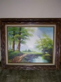 Framed Oil on Canvas-Trail Beside the Pond