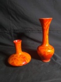 Collection 2 Orange Glaze MCM Vases