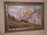 Framed Oil on Canvas-House on the Mountain signed by Artist