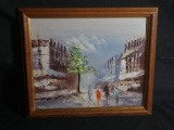 Framed Acrylic on Board-Street Scene