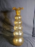 Vintage Art Glass Amber Vase with Ruffled Edge Top