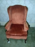 Crushed Velvet Wingback Chair on Mahogany Frame