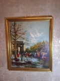 Framed Oil on Canvas-The Streets of Paris signed Laval