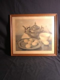 Vintage Framed Print-Pewter Pot and Eggs