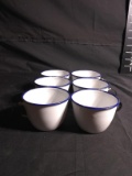 Collection 6 Enamel Blue Rimmed Coffee Cups