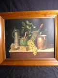 Framed Vintage Print on Board-Still Life Grapes and Tankard