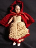 Vintage Plastic Hard Body Doll with Hand Crochet Dress-Little Red Riding Hood