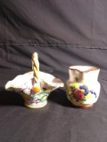 Hand painted Italian Pottery Basket and Italian Hand painted Creamer