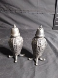 Pair Silver Plated Footed S&P Shakers with Dutch Scenes