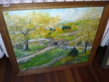 Framed Oil on Canvas-The Covered Bridge signed John Dambach