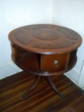 Antique Mahogany Duncan Phyfe Leather Top Drum Table