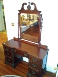 Antique Mahogany Kneehole Mirrored Dresser