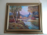 Framed Oil on Canvas-The Babbling Brook-signed Inez Warren