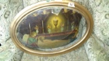 Antique Bubble Glass and Frame with Print-Religious Scene