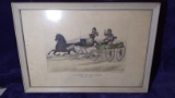 Framed Colored Lithograph-A Brush on the Road By Currier and Ives signed Cameron