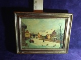 Vintage Framed Print on Board-Snow in The Village
